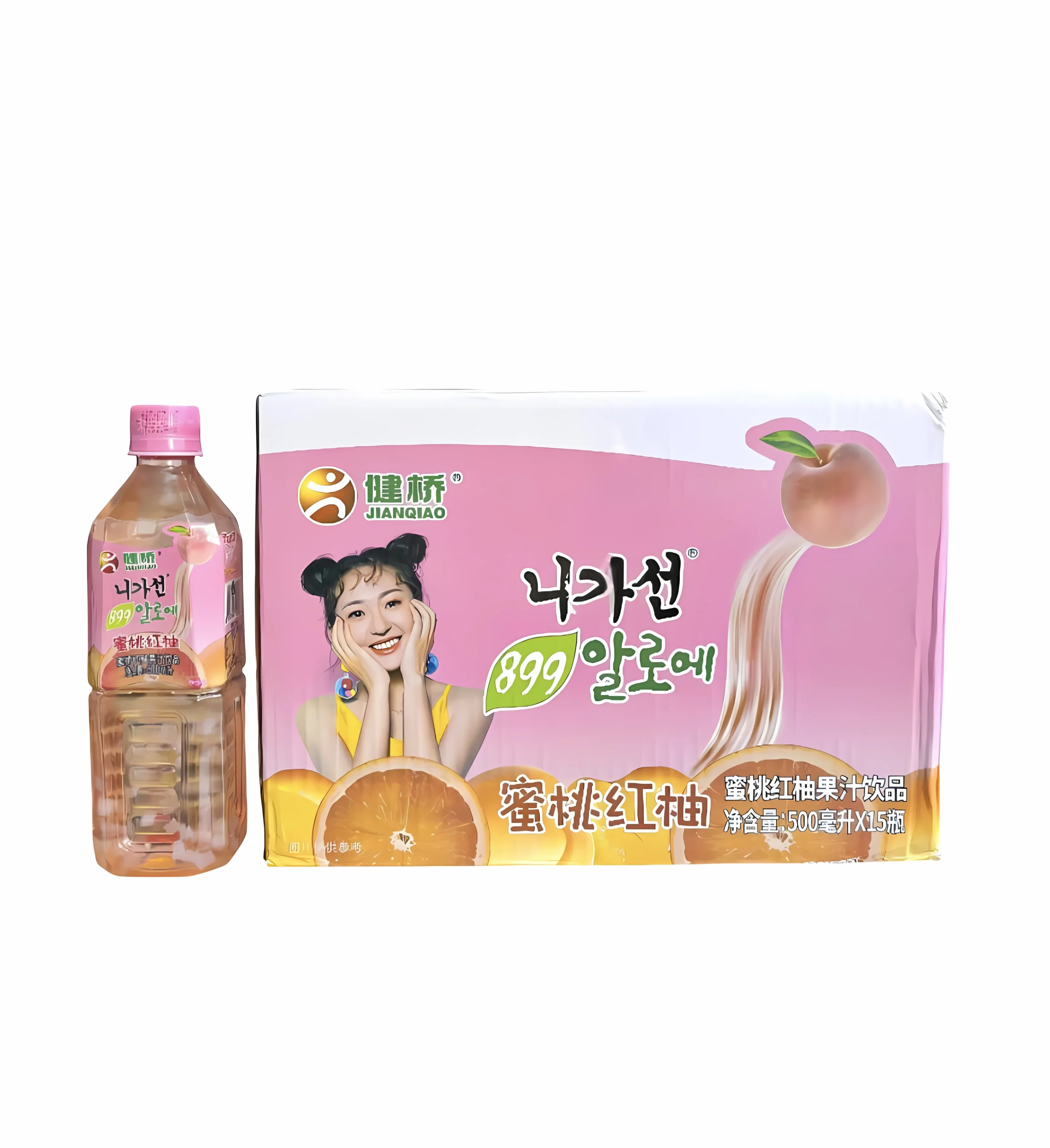 “Jianqiao” Bebida de durazno y pomelo rojo 500ml x 15botellas