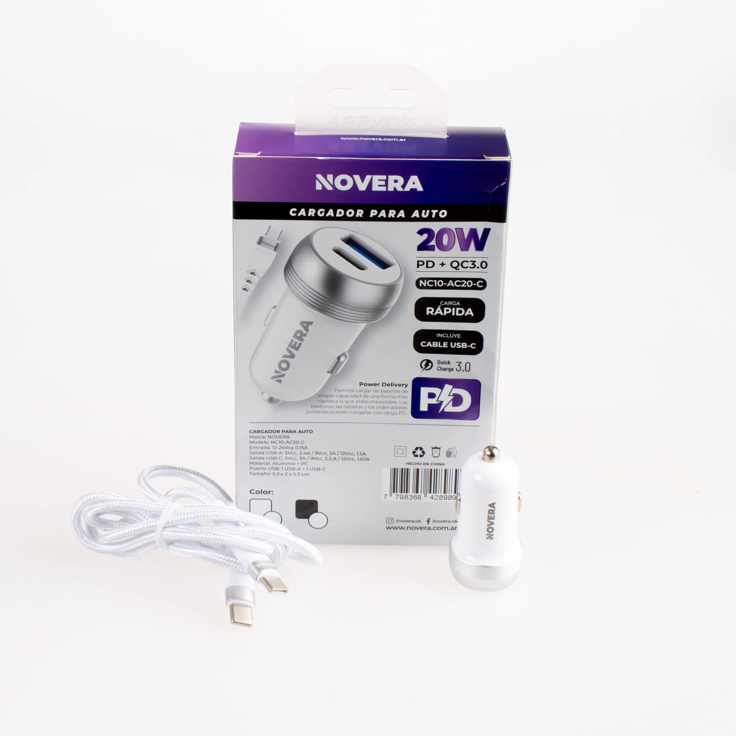 Cargador Auto con Cable (USB C) 20W PD