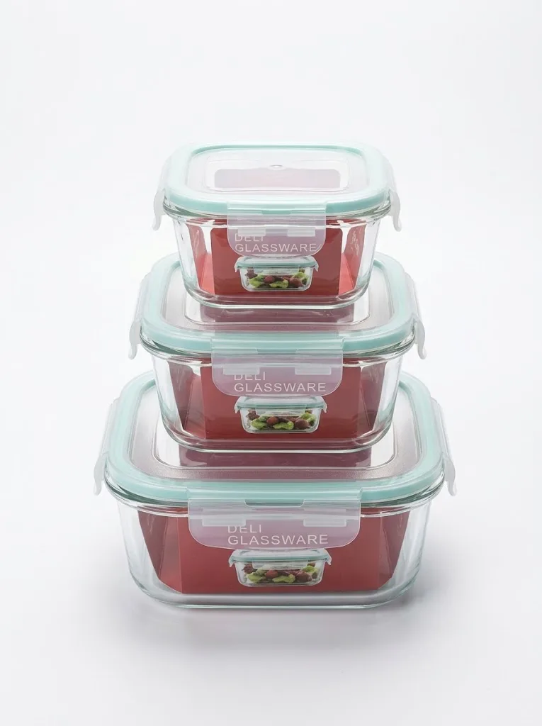 Set de tupper hermetico de vidrio